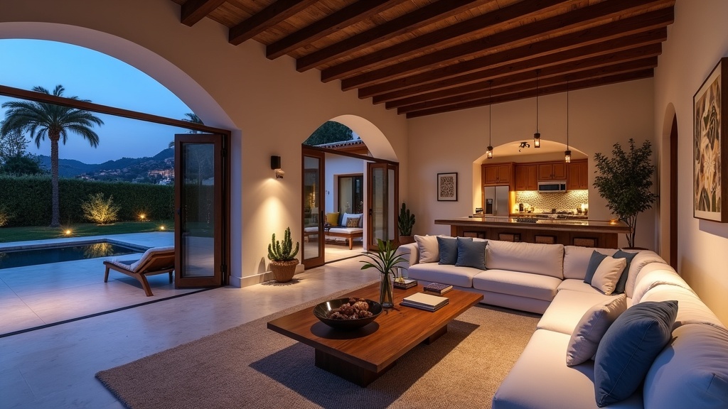 Liczba godzin słonecznych Costa del Sol: Luksusowy salon z dostępem do tarasu, oświetlony błękitną godziną