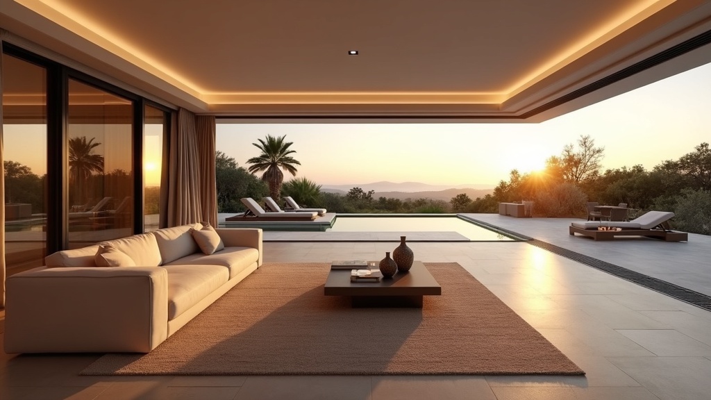 Luxury Costa del Sol living room. Wealth tax Spain UK residents consider this for property value, showcasing elegant interiors and terrace access.