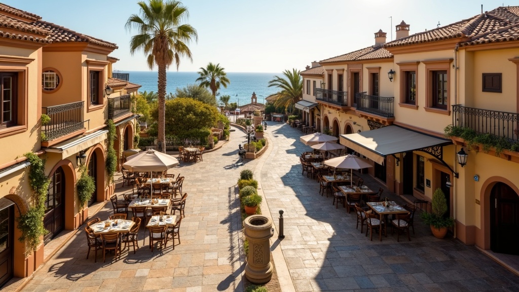 Frisk havluft Costa del Sol: Charmerende spansk plads med udeservering, naturligt D-vitamin, sundhed og velvære.