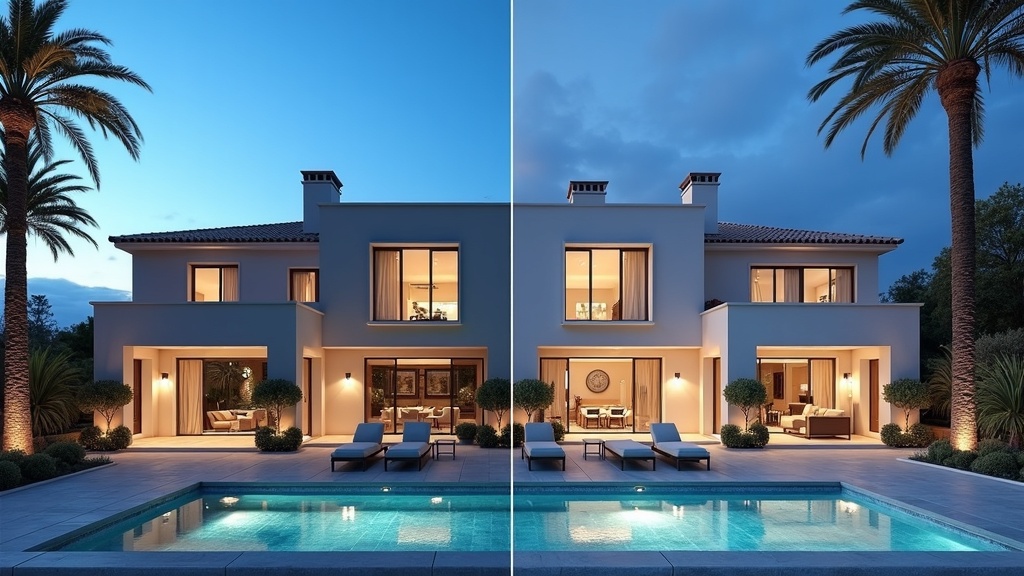 Sammenligning af to huse i Costa del Sol: kolonistil, interiør, prispoints. Se forskellen i livskvalitet ved havet & afslappet livsstil.
