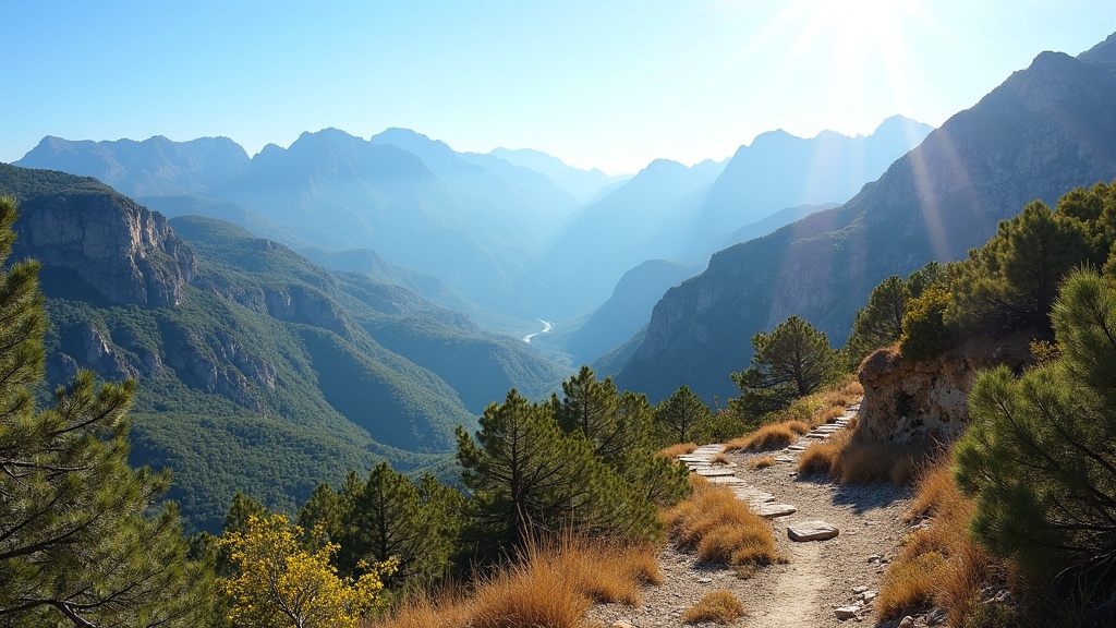 Frisk sjøluft Costa del Sol, 320 soldager, naturlig D-vitamin: Solfylt fjellutsikt med frodige turstier.