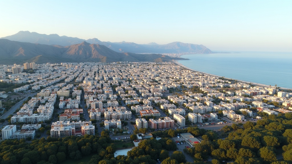 Middelhavskost Costa del Sol: Panoramautsikt over kystlinjen, fjell og byer i mykt lys. Perfekt for fersk fisk, olivenolje & sunt klima.