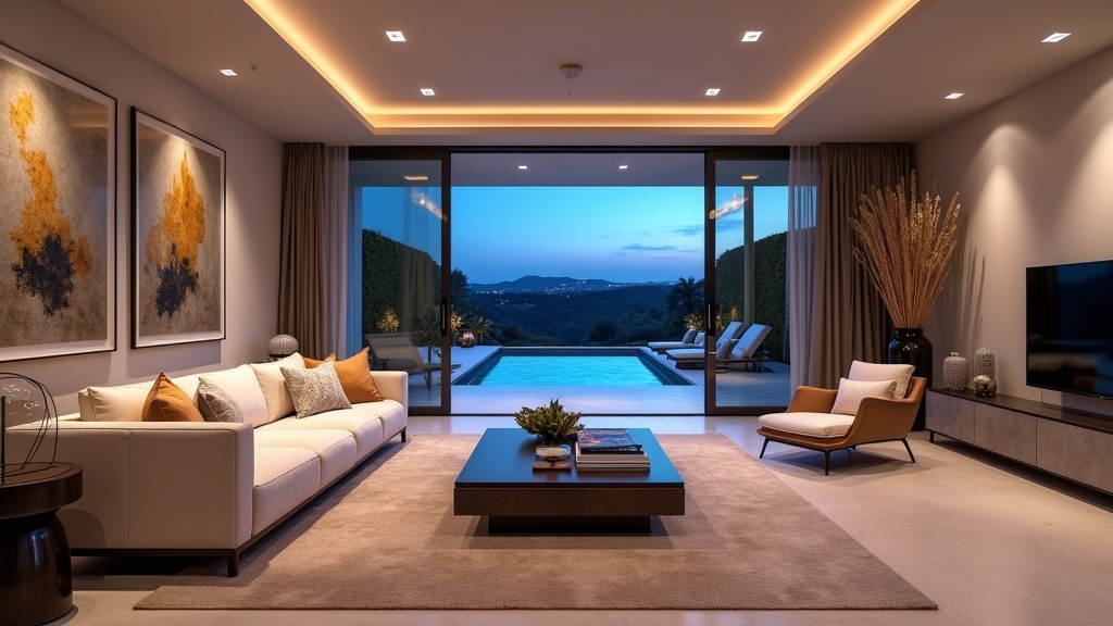 Luxe Spaanse woonkamer in Costa del Sol, met terras. Vergelijk afstand nieuwbouw naar natuurparken voor deze woning.