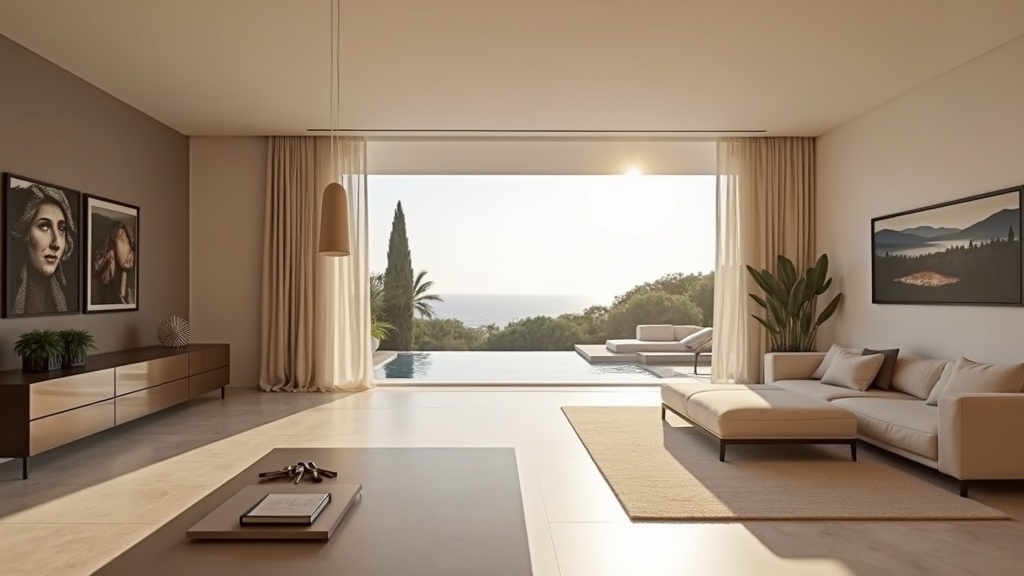 Inviting, move-in ready luxury home entrance, keys on table. Köpa bostad livskvalitet vid havet Costa del Sol lugn harmoni.