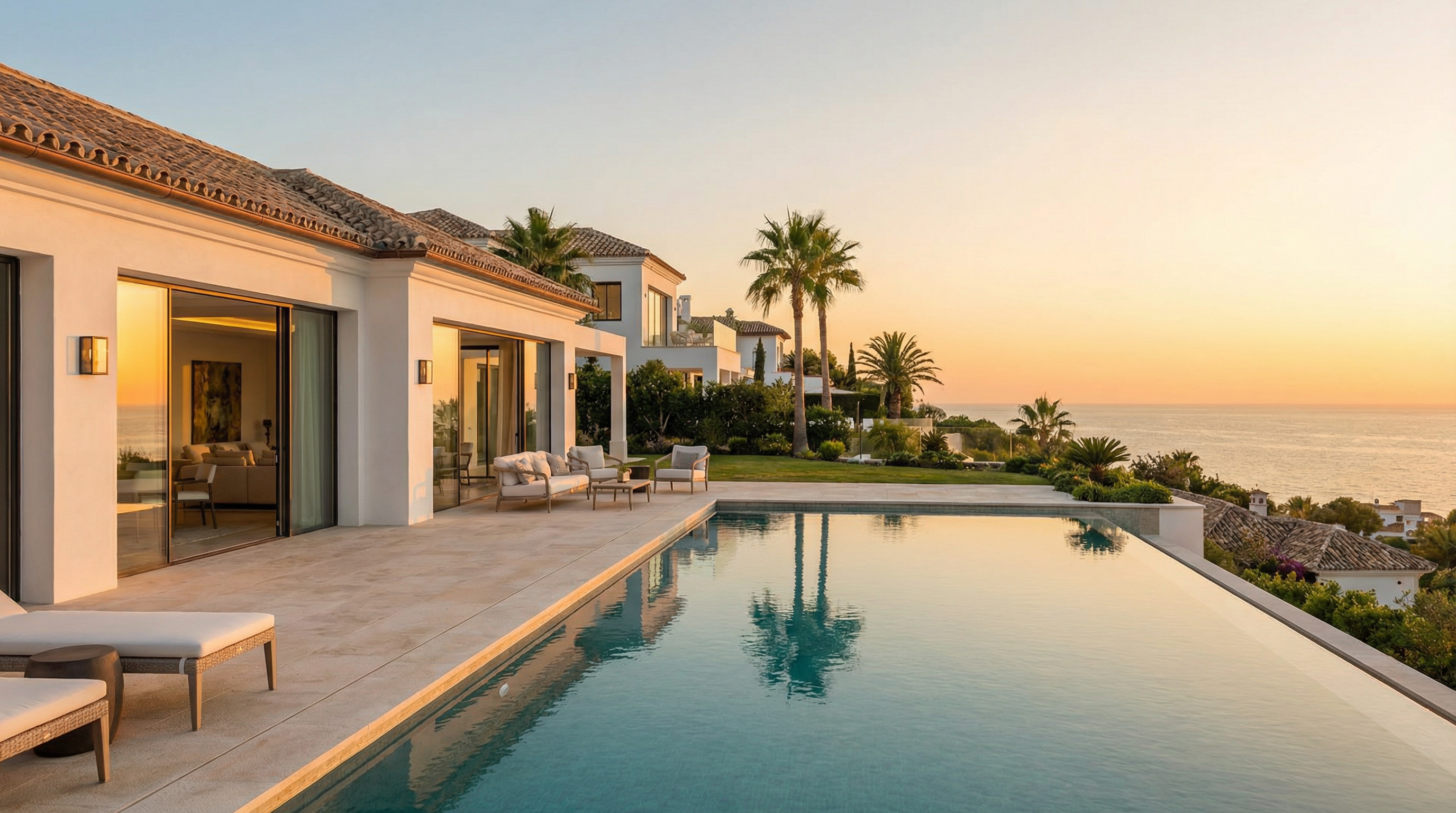 A scenic view of emerging real estate opportunities in Costa del Sol, showcasing modern properties against a Mediterranean backdrop.