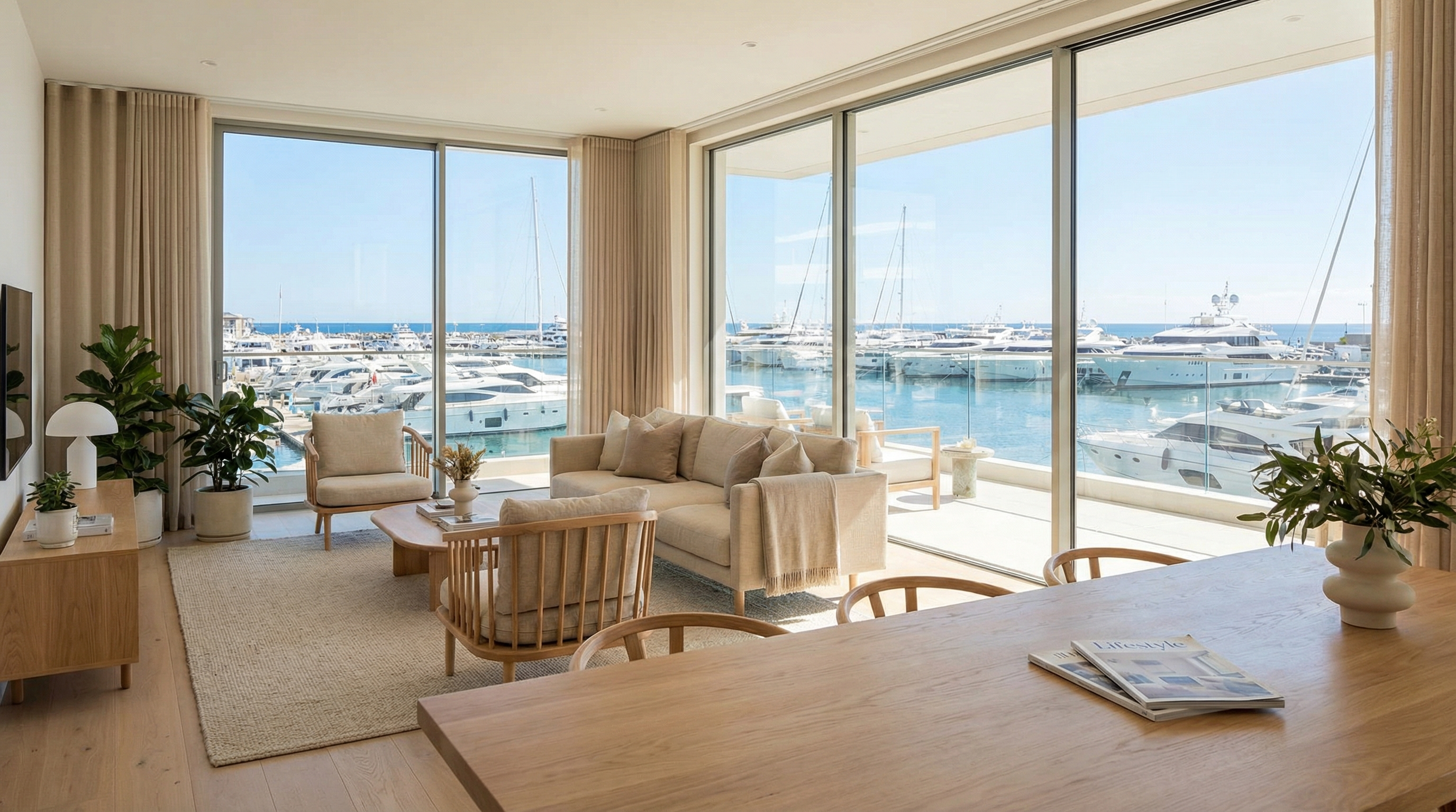 En moderne middelhavsvilla på Costa del Sol som viser elegant arkitektur, frodige hager og en rolig utendørsterrasse under en levende blå himmel.