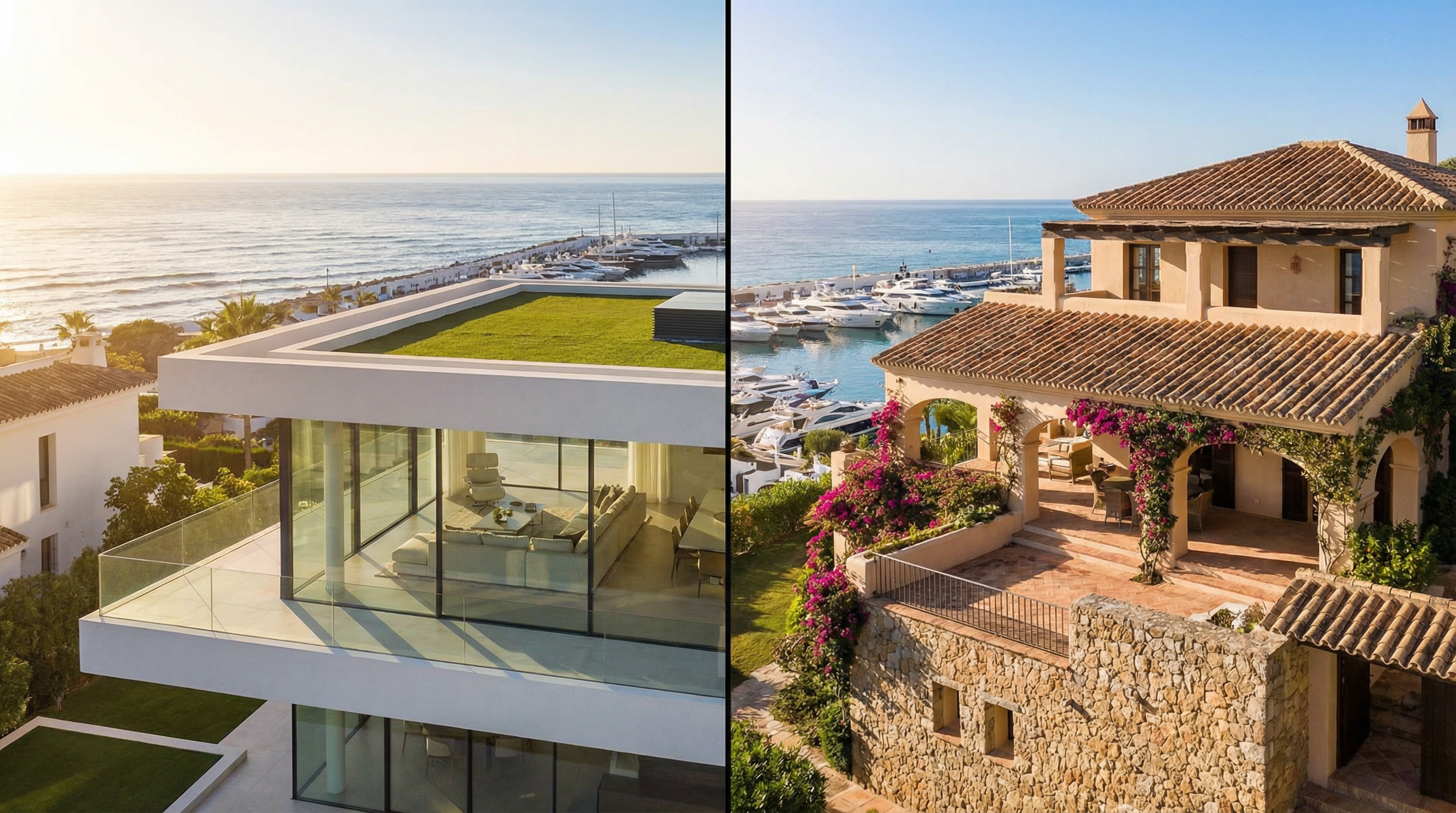 Propriété de luxe sur la Costa del Sol, illustrant l'architecture méditerranéenne avec vue sur la mer Méditerranée.