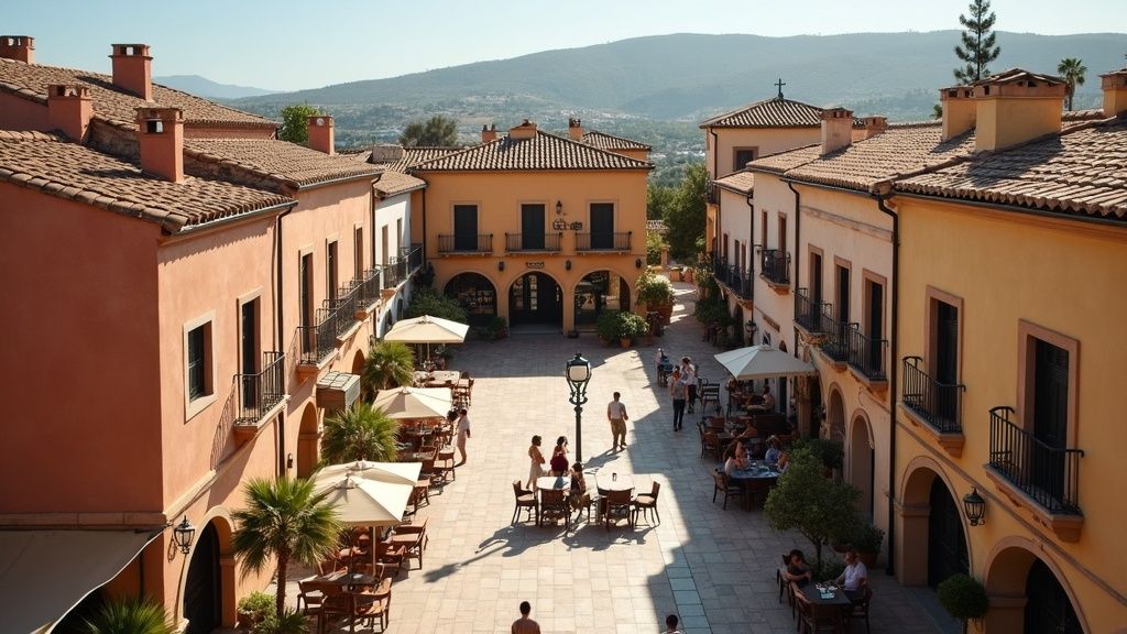 Charmerende bytorv på Costa del Sol, der inspirerer til livsstilen ved ejendomsinvestering på Costa del Sol.