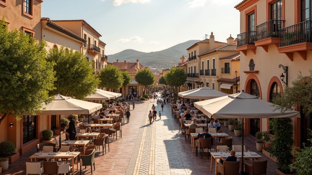 Charming Spanish plaza, Costa del Sol. Experience livskvalitet i naturmiljö near Sierra de las Nieves. Lyxboende nära naturen.