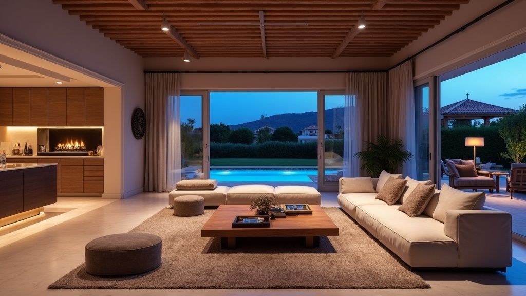 Luksuriøs stue på Costa del Sol: lav luftforurening forbedrer din livskvalitet gennem smukt spansk design.