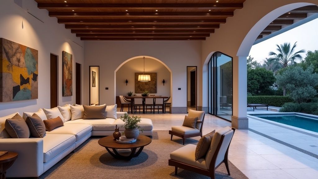 Luxuriöses Wohnzimmer mit Terrasse, ideal für ganzjähriger Outdoor-Lifestyle Costa del Sol.