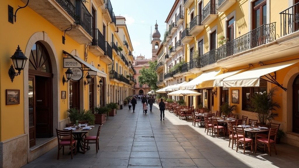 Málaga: Solsäker kust Costa del Sol, året runt-sol i en charmig spansk stadskärna med uteserveringar & lokal atmosfär.