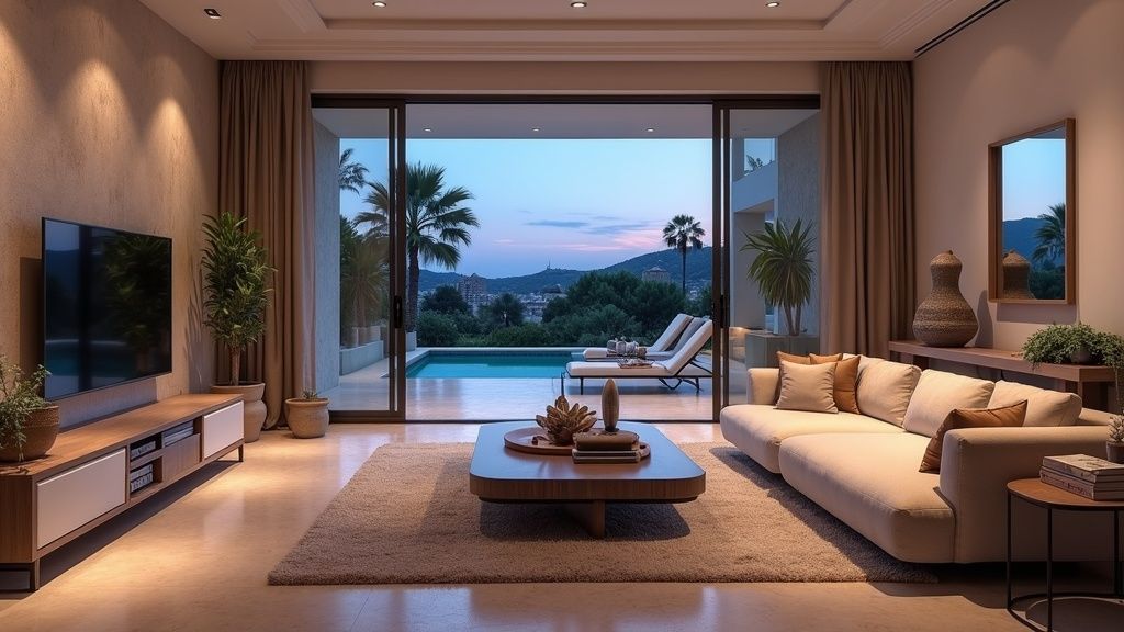 Samopoczucie mieszkańców Costa del Sol: Luksusowy salon w hiszpańskim stylu, idealny dla dobrego samopoczucia i komfortu.