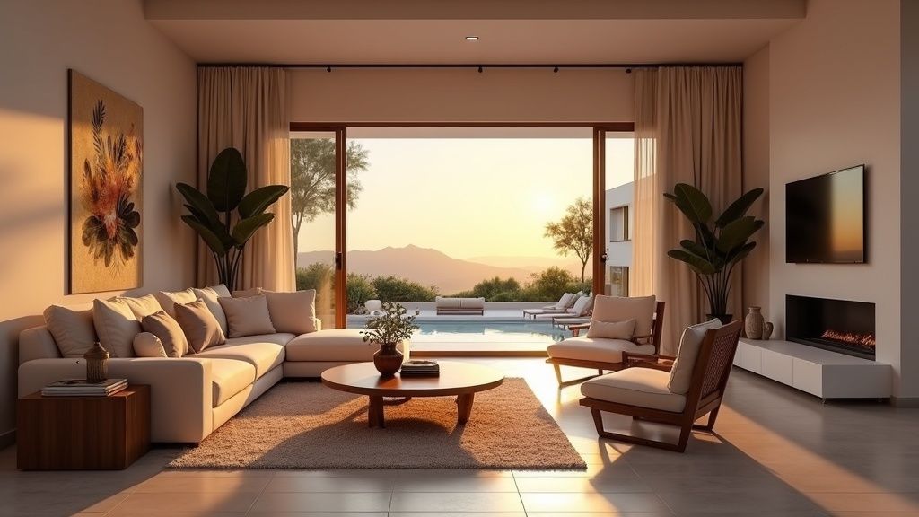 Luksuriøs stue i Costa del Sol med sollys og terrasse, ideelt når du skal velge område med mest sol.