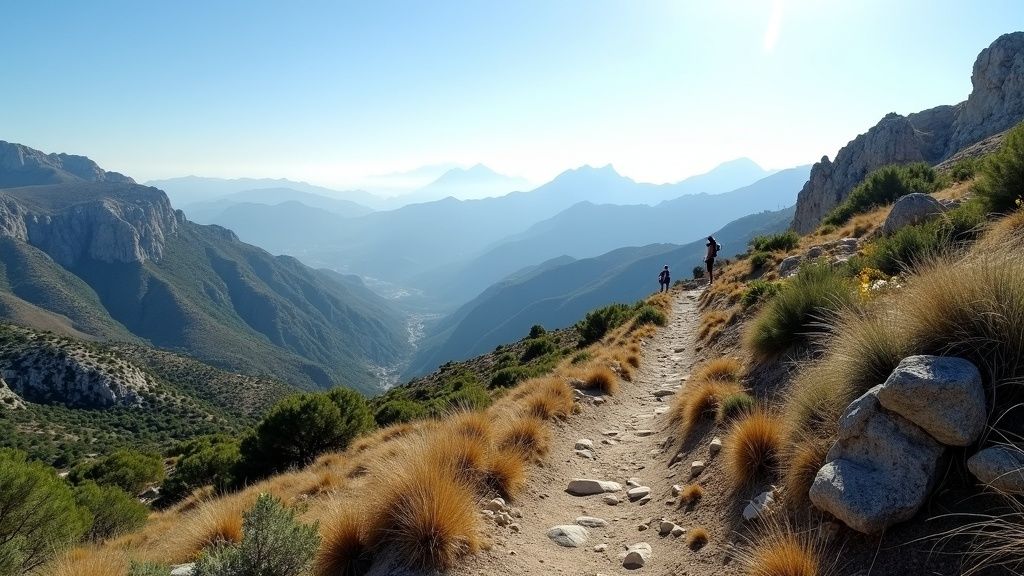 Adembenemende landschappen Málaga tot Sotogrande: Sierra Blanca bergen, hiking trails & outdoor lifestyle in de middagzon.