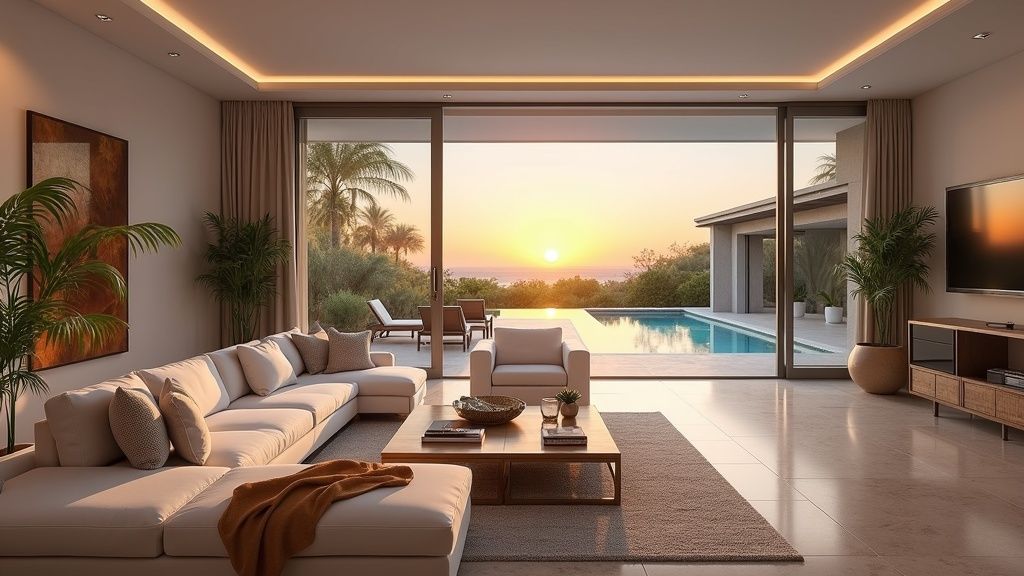 Luxury Costa del Sol living room. Spacious, sunny, high-end design. Understand formalités achat immobilier Espagne for your dream property.