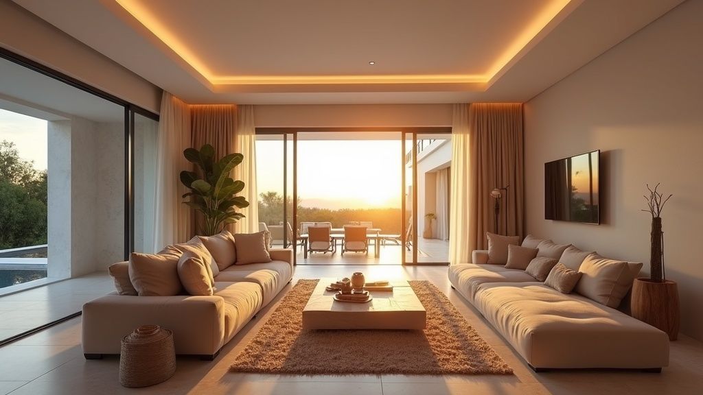 Andalúz luxus nappali Costa del Solon: egészséges éghajlat, életminőség. Tágas, modern terek, terasz, napfényes.