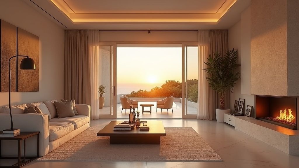 Luxuriöses Wohnzimmer an Costa del Sol mit Sonnenlicht; ideal für Zweitwohnsitz & Lebensqualität in Spanien. Bester Ort für ein zweites Zuhause.