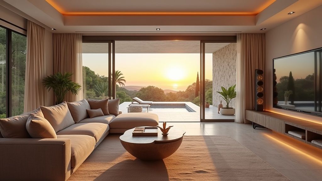 Luxe Andalusische woonkamer, welzijn door zeezicht Costa del Sol: vergelijk top vastgoed met zonsondergang.