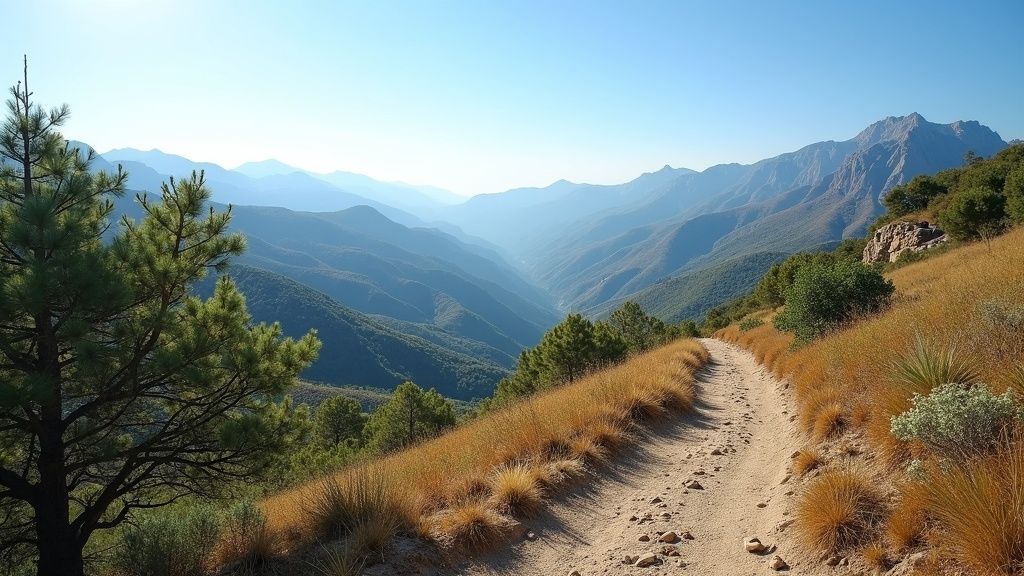 Bergvy i Costa del Sol: Solig vandringsled för en hälsosam livsstil i medelhavsklimat.