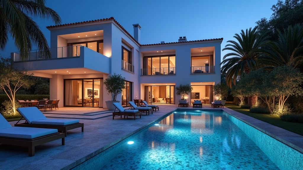 Andalusian luxury interior, showcasing elegance enabled by the Costa del Sol climate vs other Mediterranean regions.