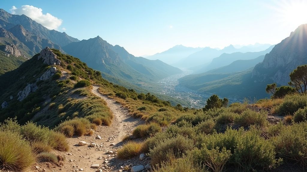 Sonnige Sierra Blanca Berge mit Wanderwegen: gesunde Meeresluft Costa del Sol, mediterrane Lebensweise Costa del Sol erleben.