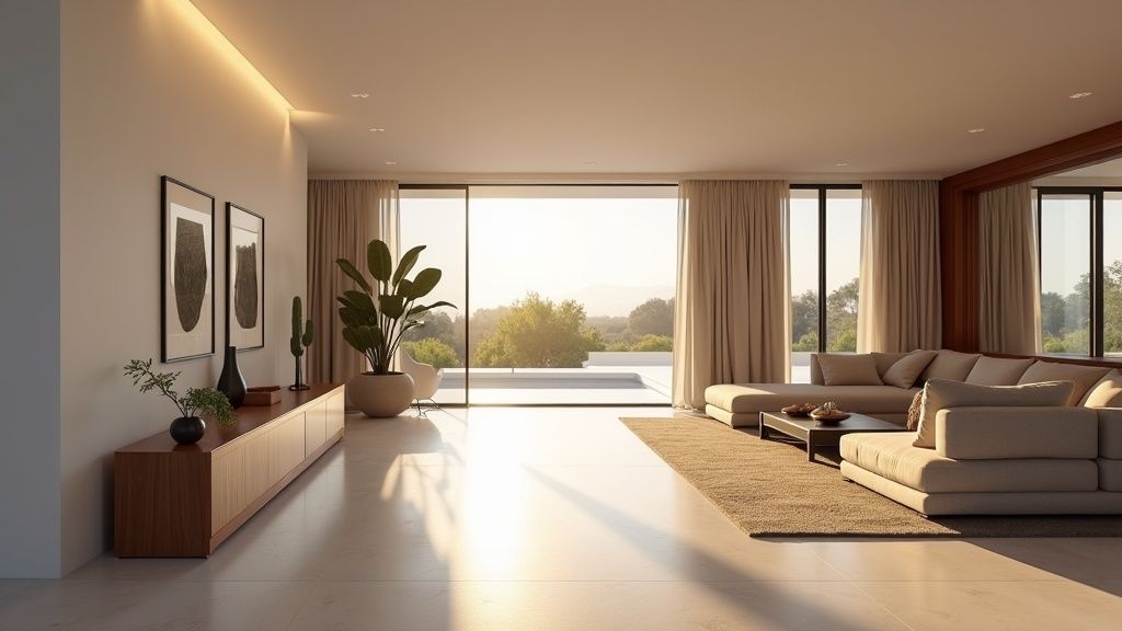 Gotowe do zamieszkania luksusowe wnętrze czekające na decyzję, podkreślające idealną pogoda Costa del Sol.