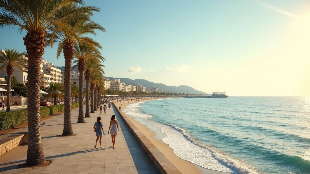 Poranny spacer wzdłuż promenady, palmy, Morze Śródziemne – wpływ Morza Śródziemnego na jakość życia Costa del Sol to czysta inspiracja.