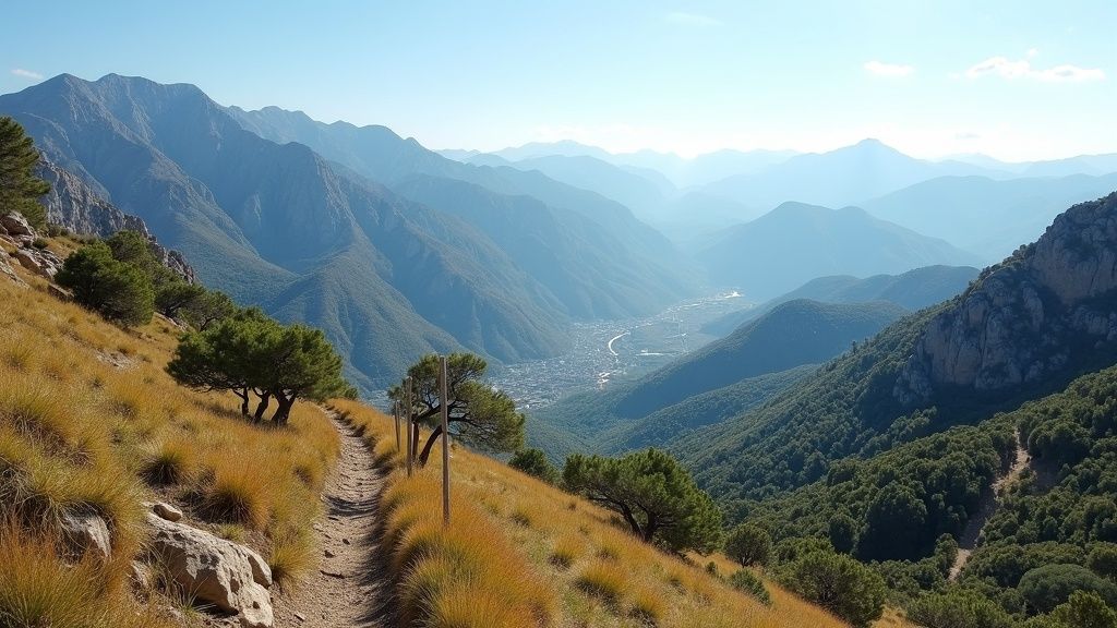320 soldagar Costa del Sol stressfritt tempo: Solljus över Sierra Blanca-bergen, perfekt för vandring & välmående utomhusliv.