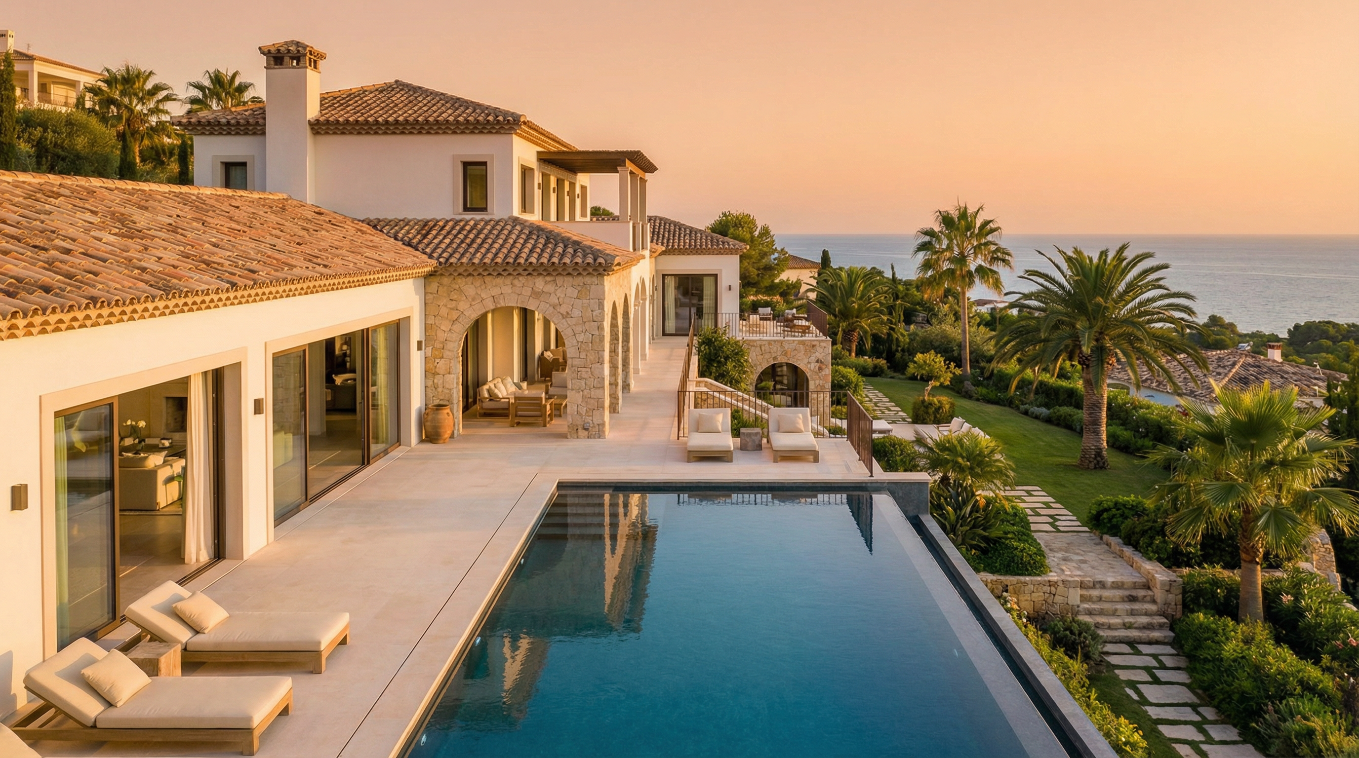 Bygninger i moderne spanske byggestandarder i Costa del Sol, Spanien, med fokus på bæredygtige materialer og design.