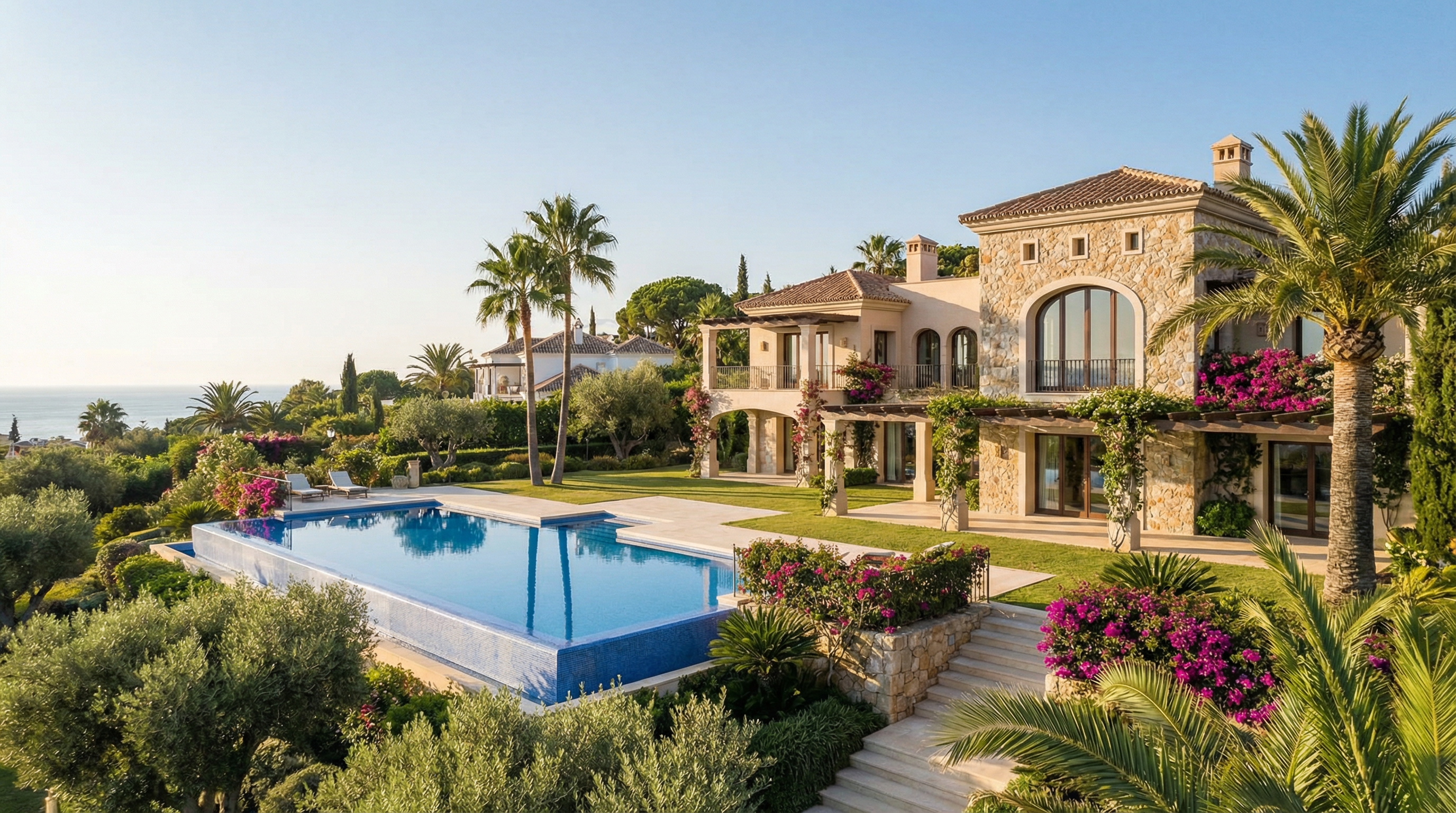 Modern new build home on the Costa del Sol, showcasing contemporary architecture and Mediterranean landscape.