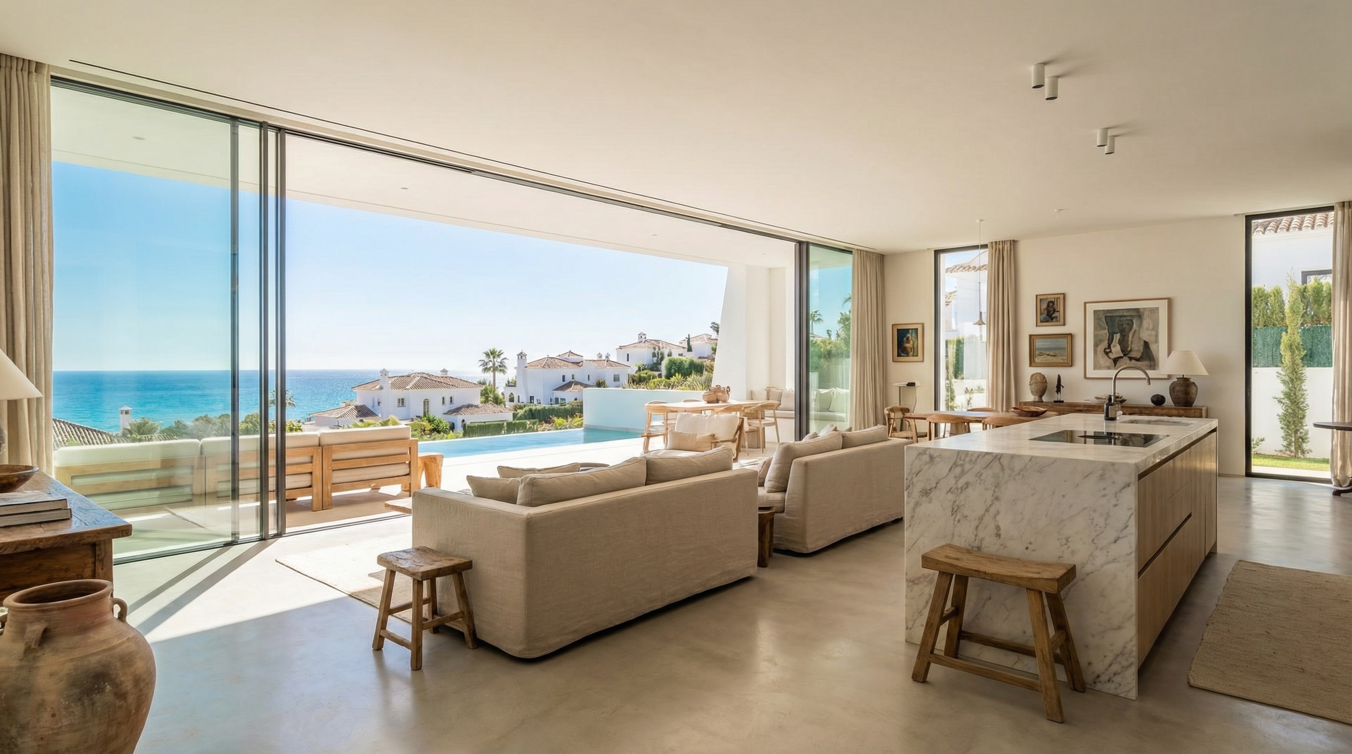 A picturesque view of a Costa del Sol home with a sunny Mediterranean backdrop, highlighting the importance of mortgage options.